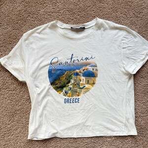Santorini Greece Blue Dome Print Short Sleeve T-Shirt